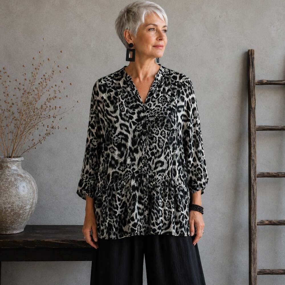 Michael by Michael Kors Black White Animal Print  Blouse  small